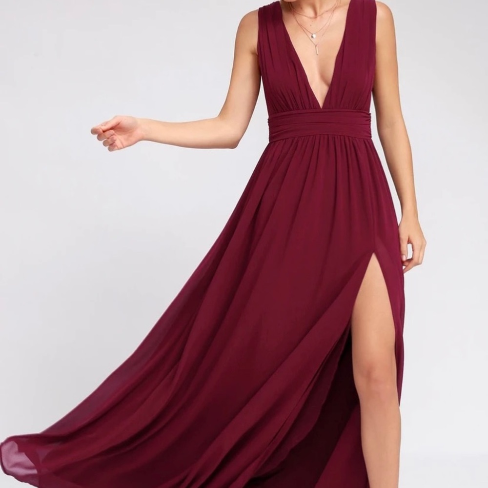 Lulu’s Heavenly Hues Burgundy Maxi Dress